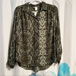 Green snake skin button up